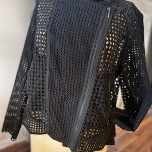 Stylish Black Perforated Jacket with Zipper